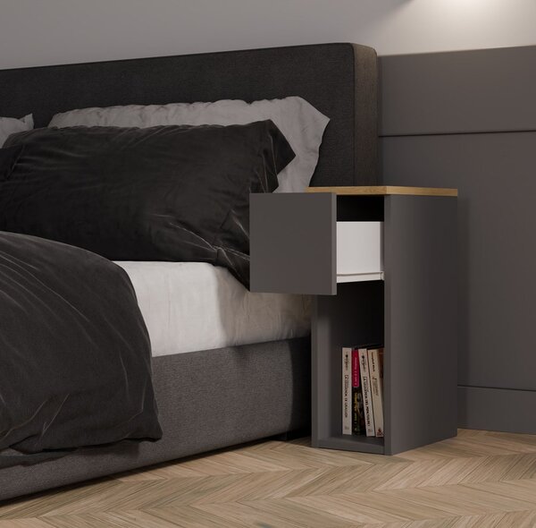 NovýNábytok.sk Nočný stolík Gustaban 1 (antracit + dub artisan). Akcia -18%. Vlastná spoľahlivá doprava až k Vám domov. 1132743