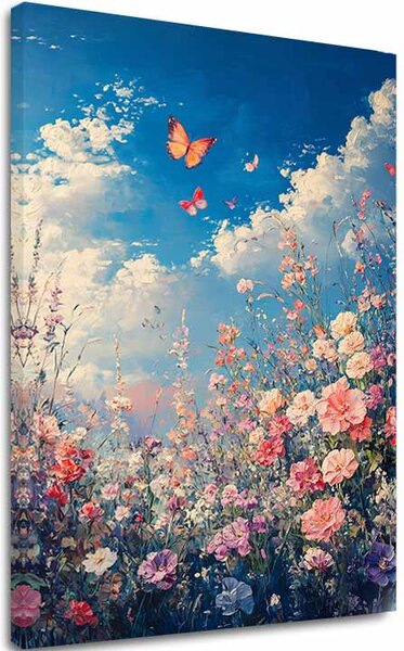 Obraz Motýle na Rozkvitnutej Lúke - Farebná Elegancia - 40x60 cm