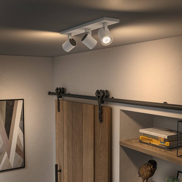Philips Hue Runner LED bodové svetlá, 3-pl., stmievač, biele, Biela / opálová, Obývacia izba / jedáleň, Hliník, Moderný, Stropné svetlo