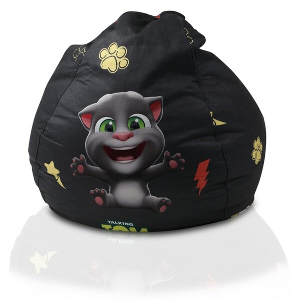 Sedací vak Talking Tom & Friends – detský kresielkový vak s opierkou nôh Farba: C - čierny