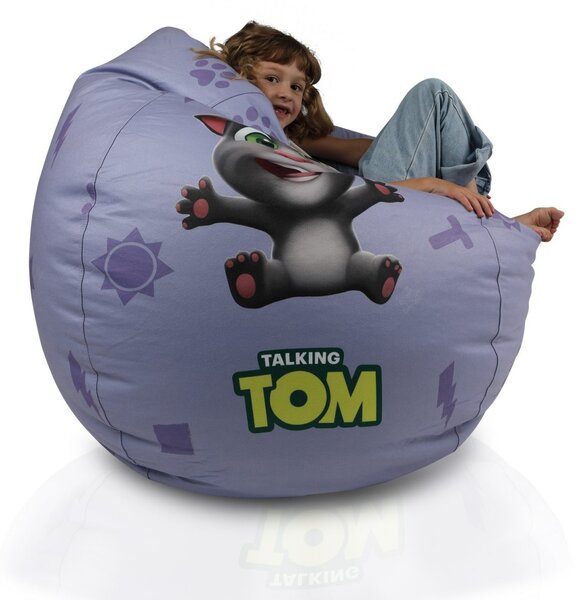 Sedací vak Talking Tom & Friends – detský kresielkový vak s opierkou nôh Farba: C - čierny