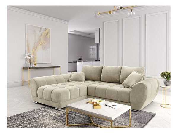 Béžová rozkladacia rohová pohovka so zamatovým poťahom Windsor & Co Sofas Nuage, ľavý roh