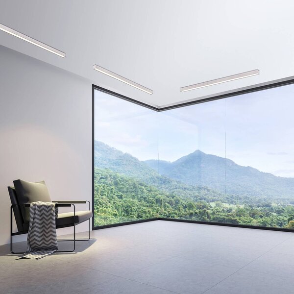 PURE stropné LED svetlo Lines, 110 cm, strieborné, diaľkové ovládanie, Hliník / sivá / zinok, Obývacia izba / jedáleň, Hliník, Moderný, Stropné svetlo