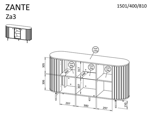 Komoda Zante 2D1W - kašmír