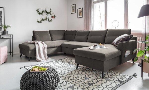 Tmavosivá zamatová rozkladacia pohovka do "U" Miuform Stylish Stan, ľavý roh