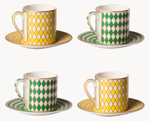 Šálky na espresso's podšálkami Chess, 4 ks