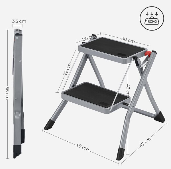 SONGMICS Skladacie schodíky Melro 49 cm sivé