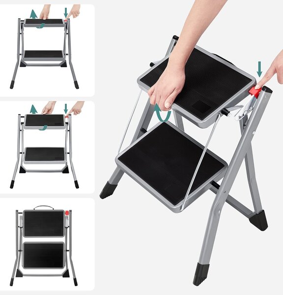 SONGMICS Skladacie schodíky Melro 49 cm sivé