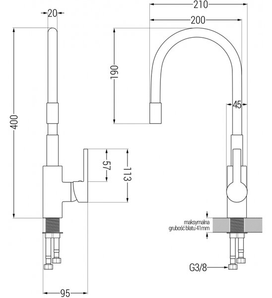 Mexen Flex kuchynská batéria, chróm/čierna - 670900-07