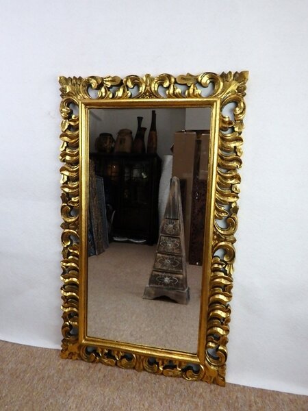 Zrkadlo LUGAR zlaté 100x60 cm, exotické drevo, ručná práca