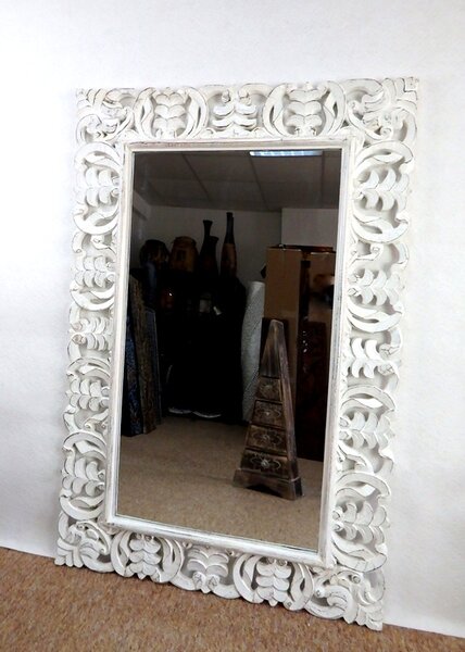 Zrkadlo DREAM biele, 120x80 cm, exotické drevo, ručná práca