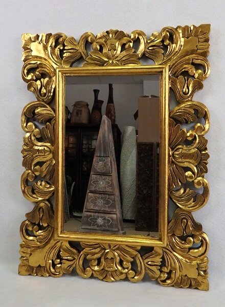 Zrkadlo TULIP zlaté, 80x60 cm, exotické drevo, ručná práca