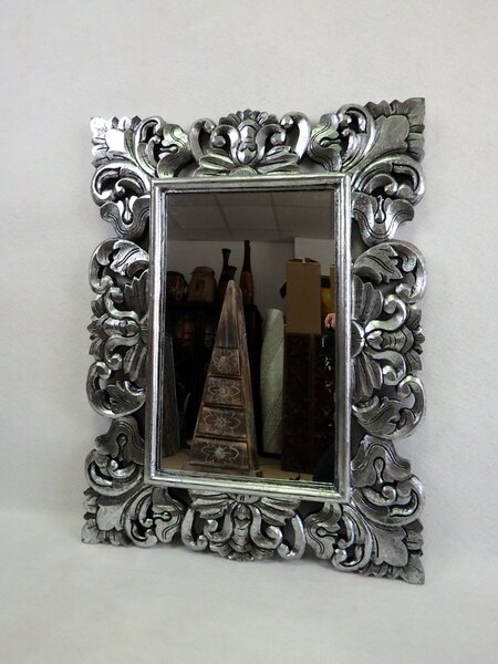 Zrkadlo TULIP strieborné, 80x60 cm, exotické drevo, ručná práca