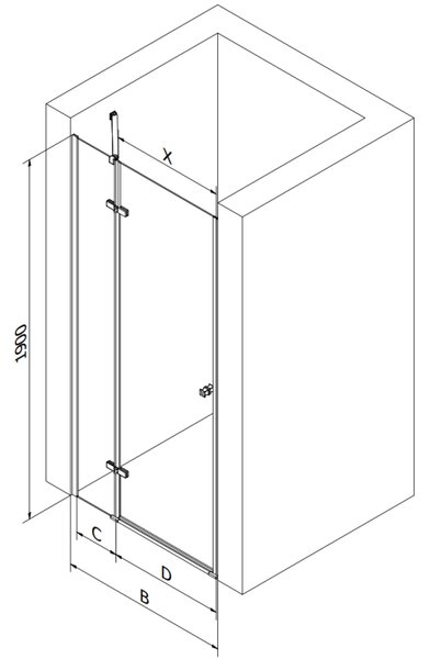 Mexen Roma, sprchové dvere do otvoru 70 x 190 cm, 6mm číre sklo, čierny profil, 854-070-000-70-00