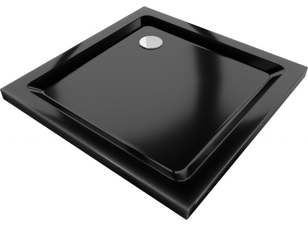 Mexen Slim, štvorcová sprchová vanička 70x70x5 cm + chrómový sifón, čierna, 40707070