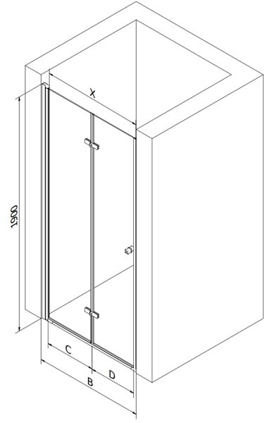 Mexen Lima, skladacie sprchové dvere do otvoru 70 x 190 cm, 6mm číre sklo, zlatý profil, 856-070-000-50-00