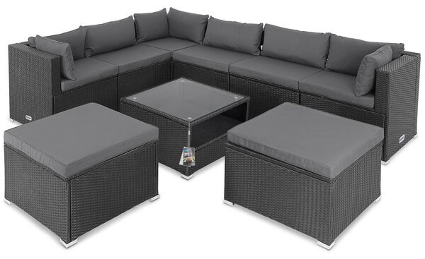 Záhradný ratanový set XXL - čierna/antracit podušky