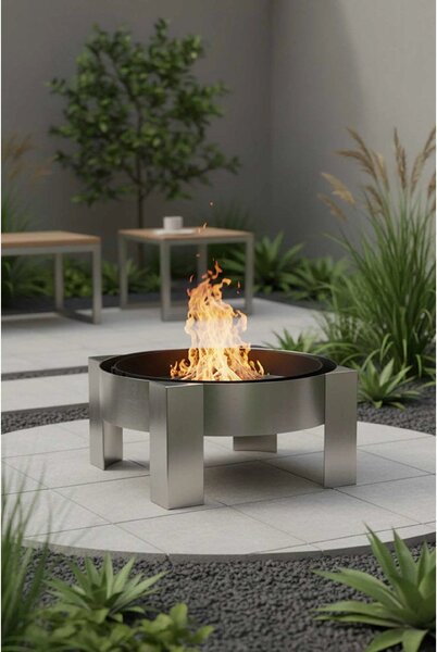 Dizajnové ohnisko FUEGO, priemer 58 cm, nerez, strieborné