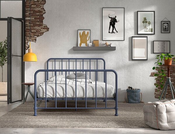 Modrá kovová dvojlôžková posteľ s roštom 140x200 cm BRONXX – Vipack