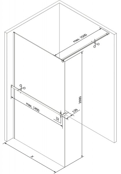 Mexen Kioto+, sprchová zástena Walk-In s poličkou a vešiakom 70 x 200 cm, 8mm sklo vzor zrkadlo, grafitový profil, 800-070-121-66-50