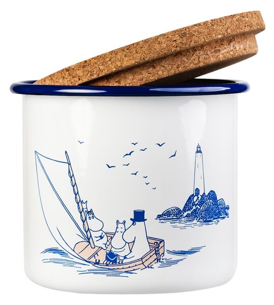 Dóza s vrchnákom Moomins Sailors 1,3l, smalt-korok / modro-biela