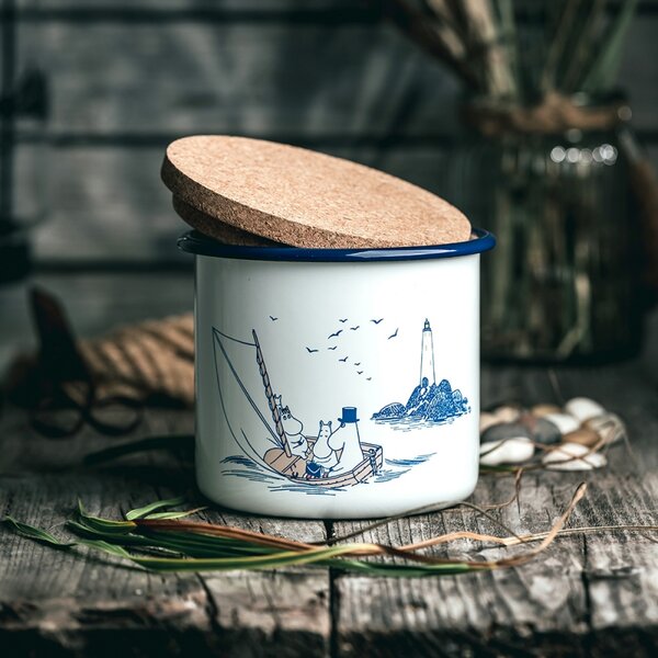 Dóza s vrchnákom Moomins Sailors 1,3l, smalt-korok / modro-biela