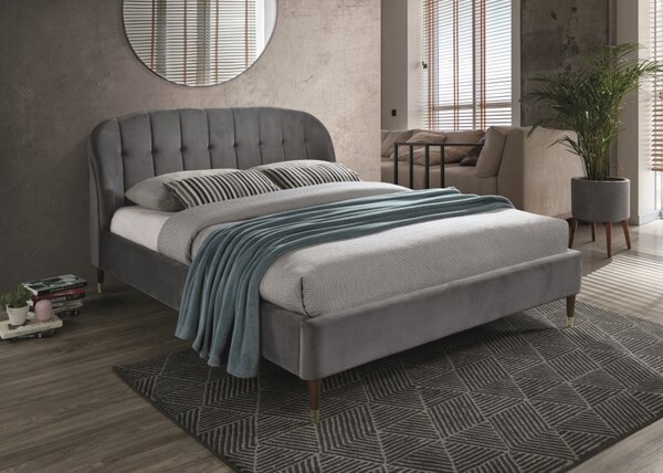 Sivá čalúnená posteľ LIGURIA VELVET 160 x 200 cm