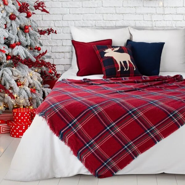 Vianočná ženilková deka červenej farby Šírka: 130 cm | Dĺžka: 150 cm