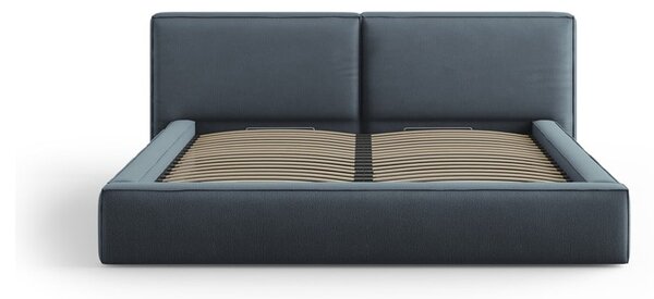 Tmavomodrá čalúnená dvojlôžková posteľ s úložným priestorom a roštom 200x200 cm Arendal – Cosmopolitan Design