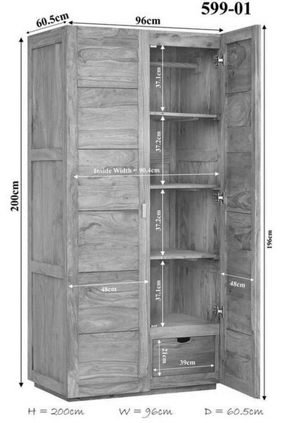 LIGHT WOOD Skriňa na oblečenie 200x96 cm, palisander