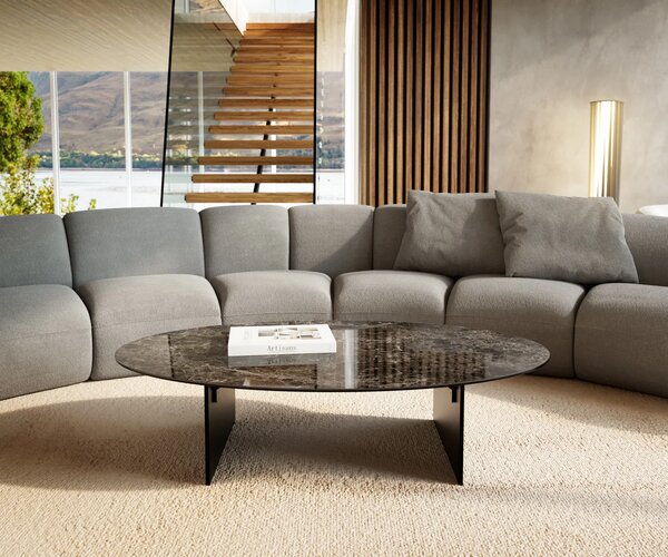 DELIFE Konferenčný stolík Edge oválny 140×80 cm keramika Emperador Extra Lucidato tmavohnedá Salto kov čierna