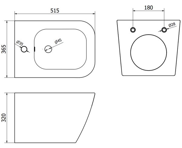 Mexen Madox, závesný bidet 515x365x320 mm, biela, 35155100