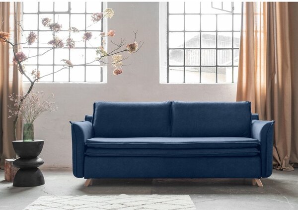 Tmavomodrá zamatová rozkladacia pohovka 225 cm Charming Charlie – Miuform