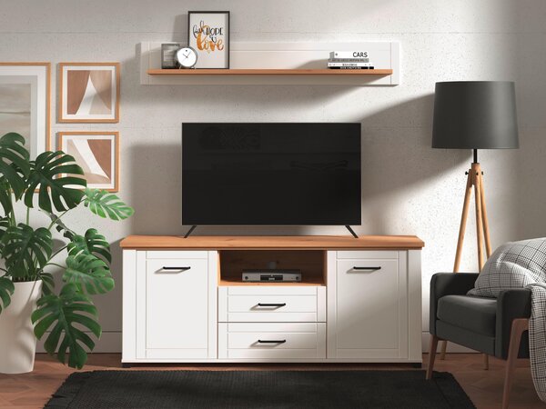 SKRINKA POD TV, biela, dub artisan, 161/67/41 cm Landscape - TV nábytok