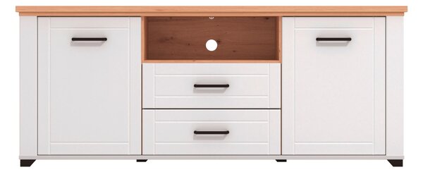 SKRINKA POD TV, biela, dub artisan, 161/67/41 cm Landscape - TV nábytok