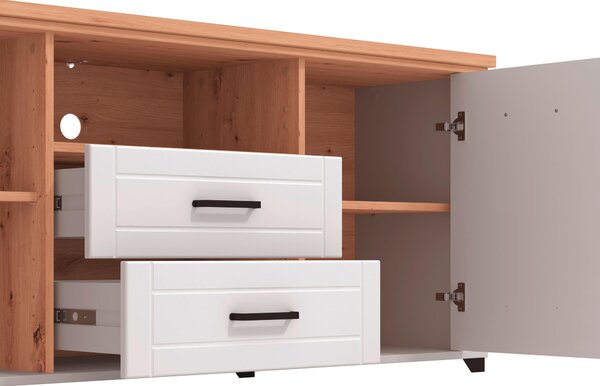 SKRINKA POD TV, biela, dub artisan, 161/67/41 cm Landscape - TV nábytok