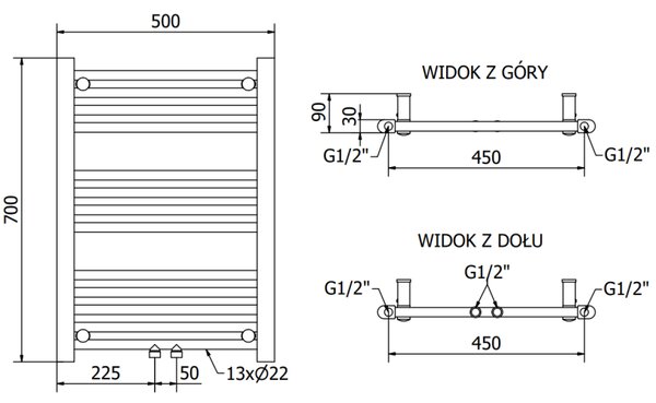 Mexen Mars, vykurovacie teleso 700x500 mm, 224 W, chrómová, W110-0700-500-00-01