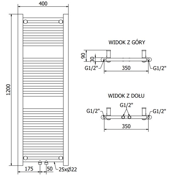 Mexen Mars, vykurovacie teleso 1200x400 mm, 346 W, chrómová, W110-1200-400-00-01