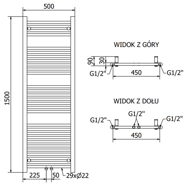 Mexen Mars, vykurovacie teleso 1500 x 500 mm, 626 W, biela, W110-1500-500-00-20