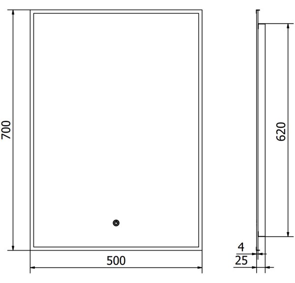 Mexen Erma osvetlené kúpeľňové zrkadlo 50 x 70 cm, LED 6000K, proti zahmlievaniu, čierny rám - 9814-050-070-611-70