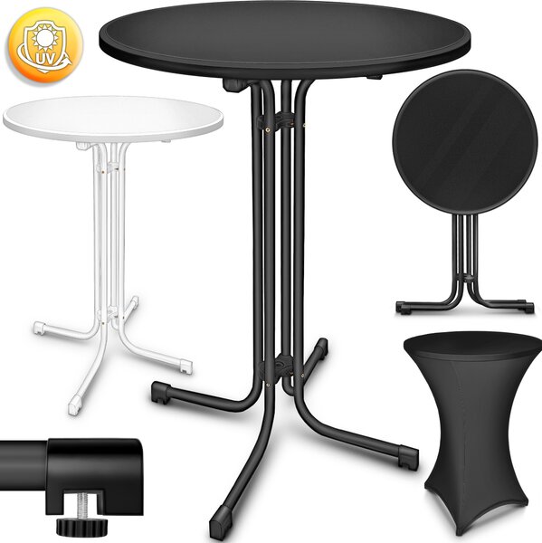 Tillvex® Gastro vysoký stôl skladací Ø70cm čierny | bistro stôl DOKONČENÝ ZLOŽENÝ | skladací okrúhly stôl - párty stôl odolný voči poveternostným vplyvom | záhradný stôl do interiéru a exteriéru