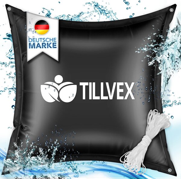 Tillvex® bazénový vankúš zimný XXL 8 kusov - 120x120cm čierny | vzduchový vankúš vrátane opravnej sady | zimný vankúš s bezpečnostným ventilom | bazénový vankúš bazénový poťah vankúš s dvojitým švom