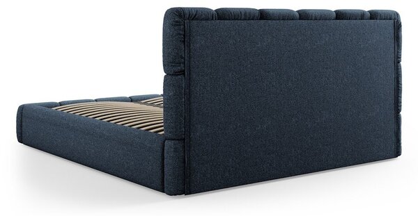 Tmavomodrá čalúnená dvojlôžková posteľ s úložným priestorom s roštom 180x200 cm Bellis – Micadoni Home
