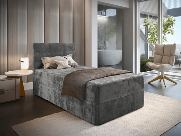 Čalúnená posteľ boxspring GLORIEN VELVET 80x200 cm sivá Matrac: Matrac Bonell pružinový