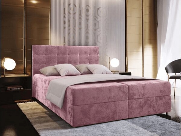 Čalúnená posteľ boxspring GLORIEN VELVET 180x200 cm ružová Matrac: Bonell pružinová matrac