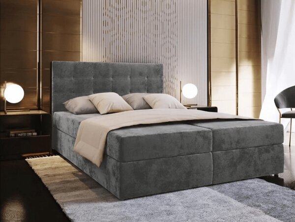 Čalúnená posteľ boxspring GLORIEN VELVET 180x200 cm sivá Matrac: Matrac Bonell pružinový