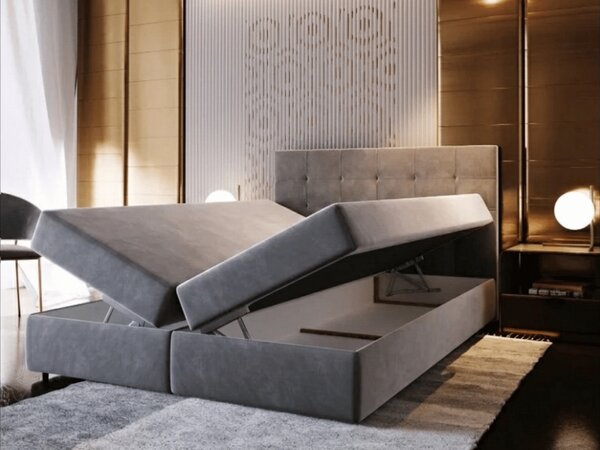 Čalúnená posteľ boxspring GLORIEN VELVET 180x200 cm sivá Matrac: Matrac Bonell pružinový