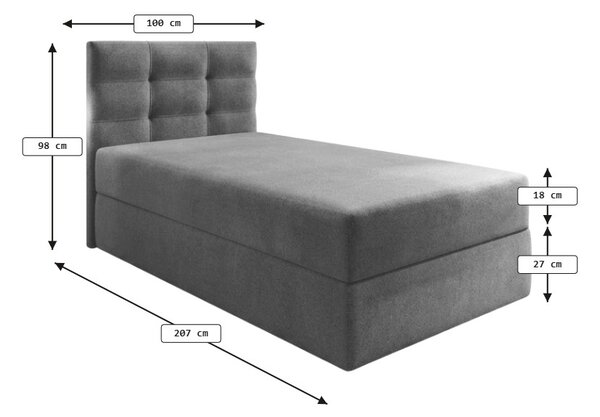 Čalúnená posteľ boxspring GLORIEN VELVET 100x200 cm modrá Matrac: Matrac Bonell pružinový