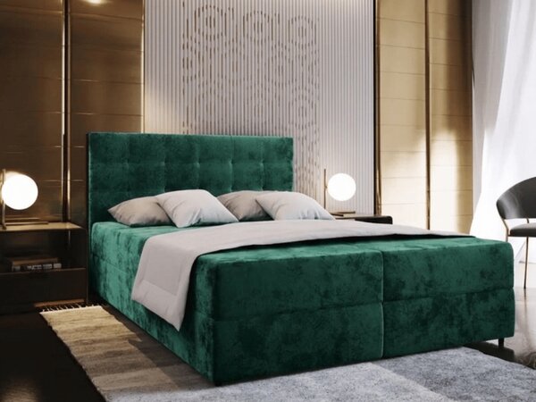 Čalúnená posteľ boxspring GLORIEN VELVET 160x200 cm tmavozelená Matrac: Matrac Bonell pružinový