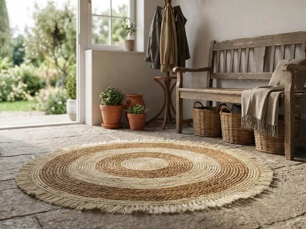 Prírodný okrúhly koberec VELOR DUO ⌀ 70 cm, béžový/hnedý